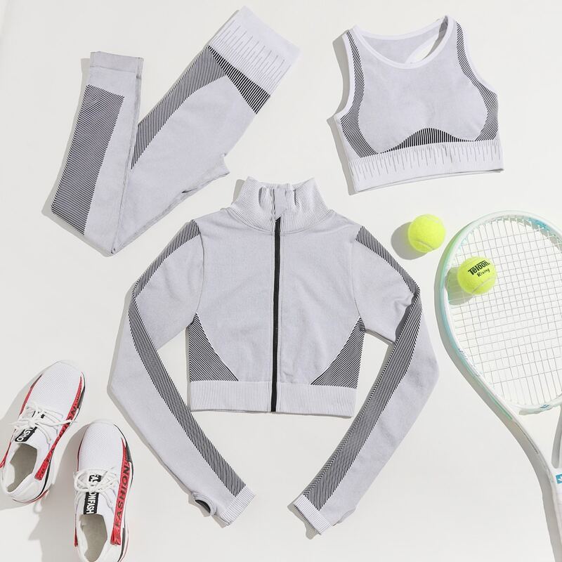 

3 Pack Stripe Print Sports Set, Light grey