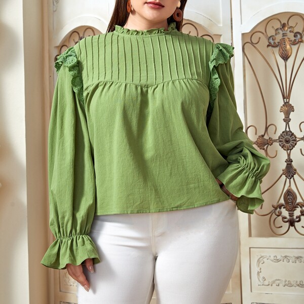 

Plus Schiffy Ruffle Flounce Sleeve Blouse, Lime green