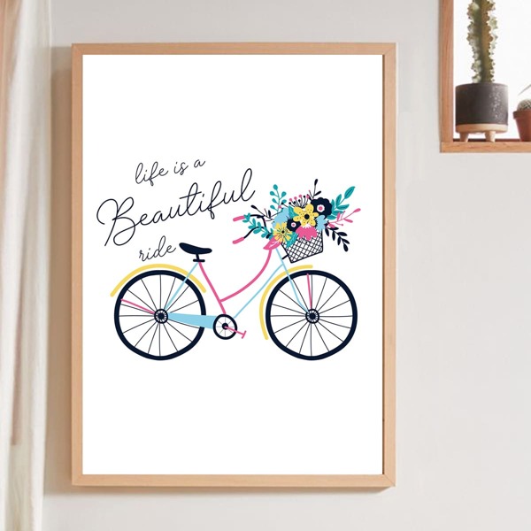 

Bicycle Print Wall Painting Without Frame, White