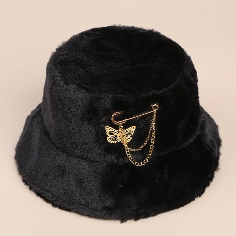 

Butterfly Decor Fluffy Bucket Hat, Black