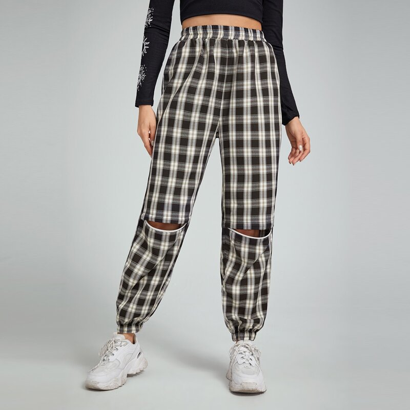 

Plaid Zipper Joggers, Multicolor
