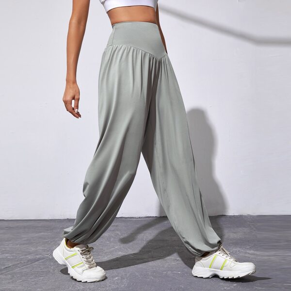 

Solid Wide Band Waist Sports Pants, Grey