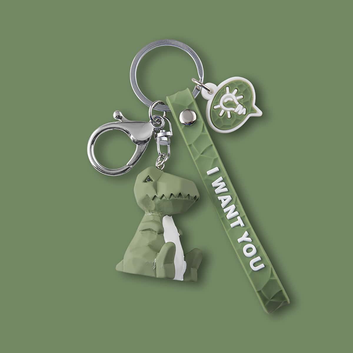 

Geometric Dinosaur Design Keychain, Green