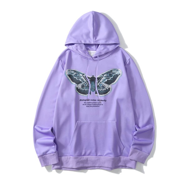 

Men Butterfly And Slogan Graphic Kangaroo Pocket Hoodie, Lilac purple