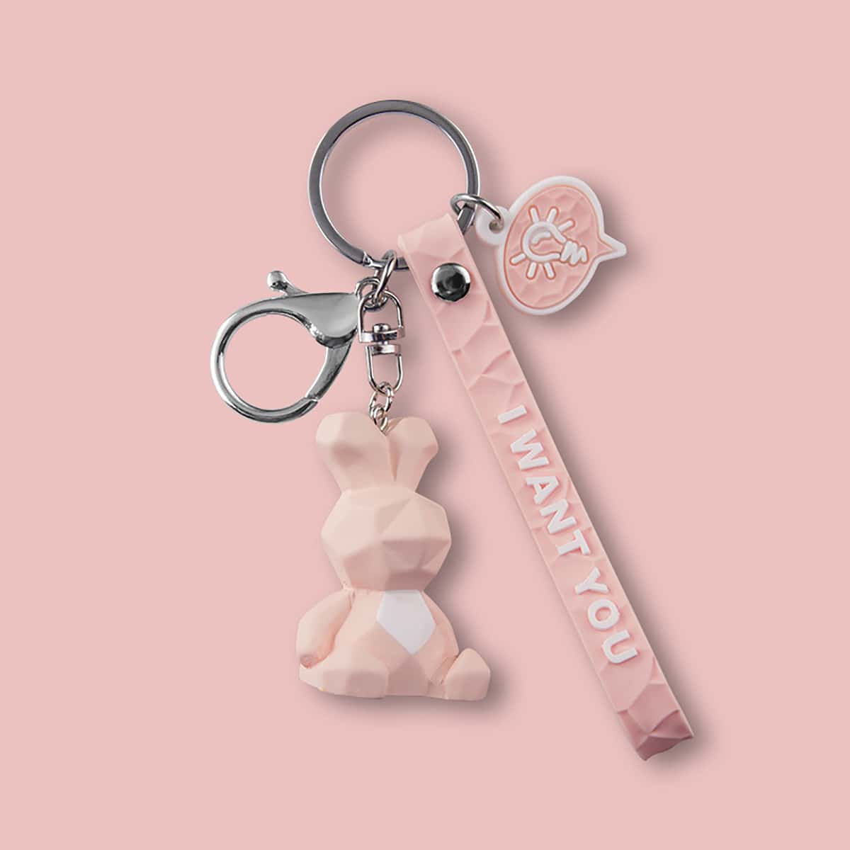 

Geometric Bunny Design Keychain, Baby pink