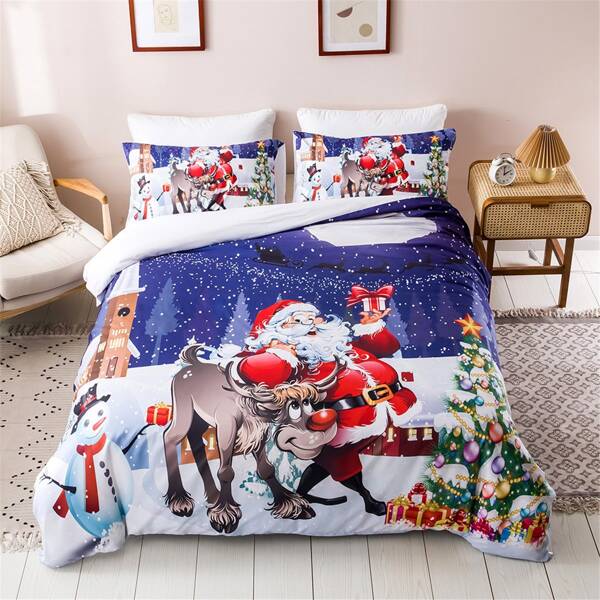 

Christmas Cartoon Graphic Bedding Set Without Filler, Multicolor