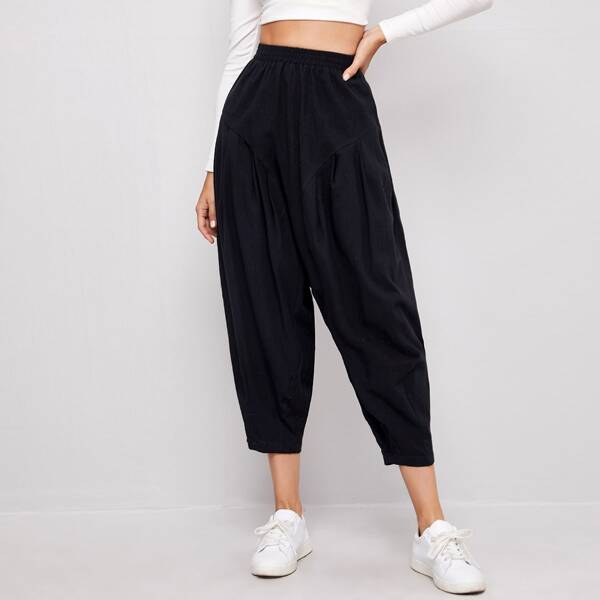 

Elastic Waist Capri Harem Pants, Black