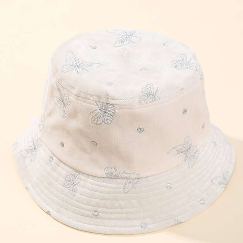 

Butterfly Embroidery Bucket Hat, Beige