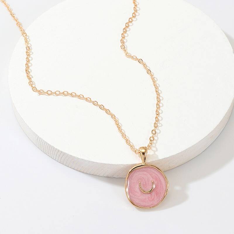 

Moon Round Pendant Necklace, Pink