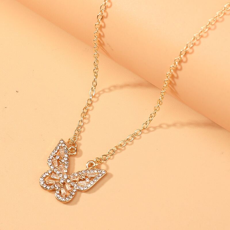 

Rhinestone Butterfly Pendant Necklace, Gold