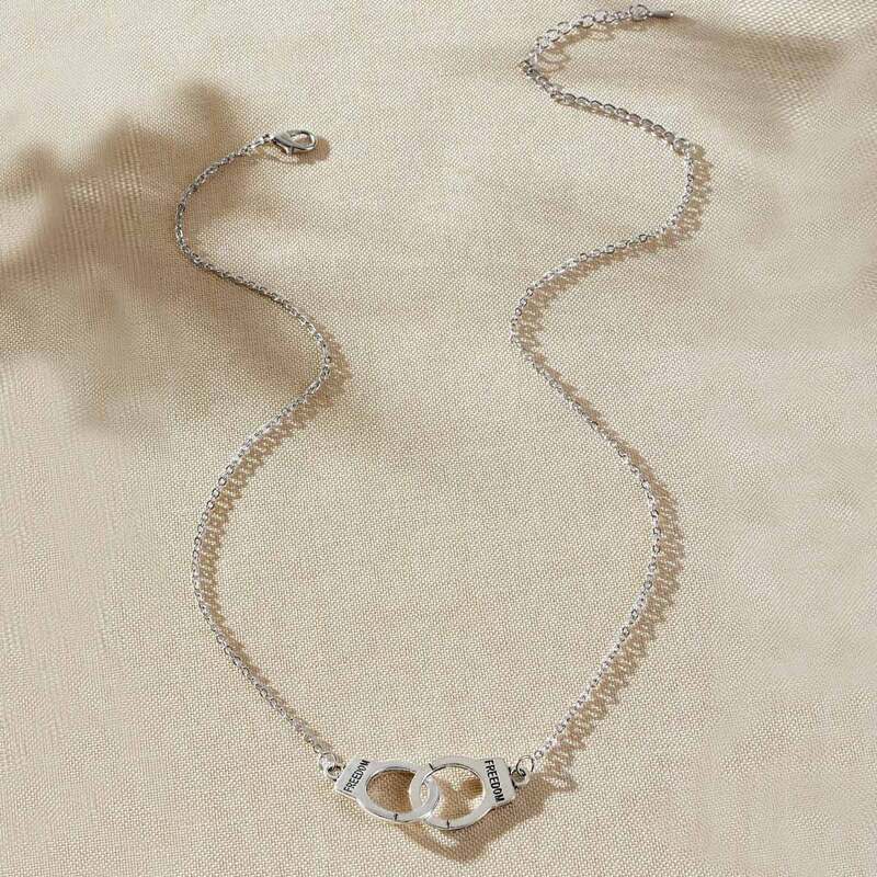 

Handcuffs Pendant Necklace, Silver