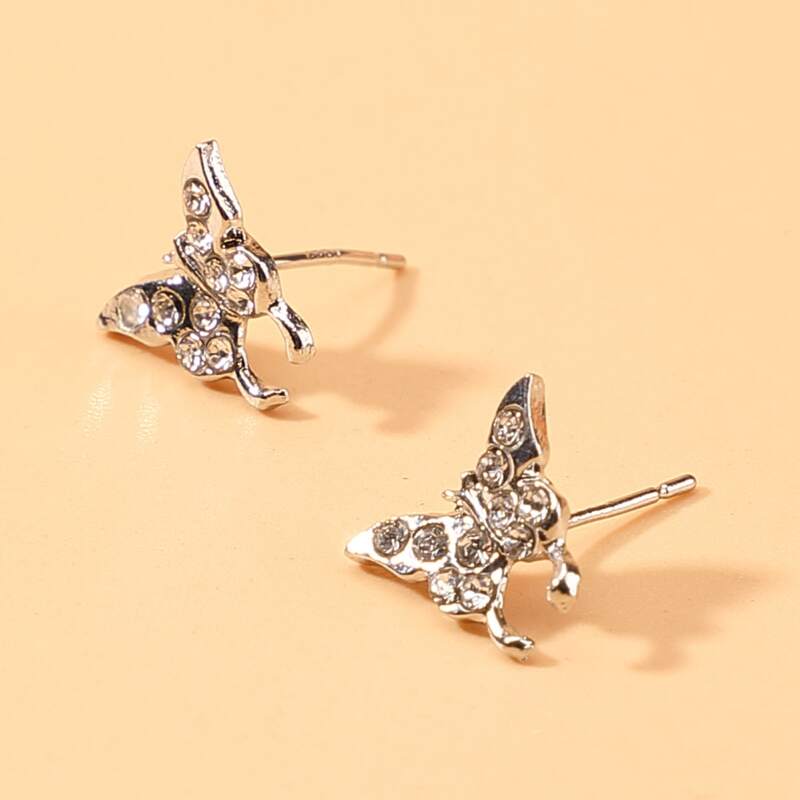 

Rhinestone Butterfly Stud Earrings, Silver