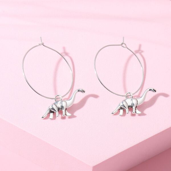 

Girls Dinosaur Drop Earrings, Antique silver
