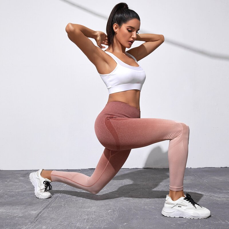 

Wide Band Waist Ombre Sports Leggings, Pink