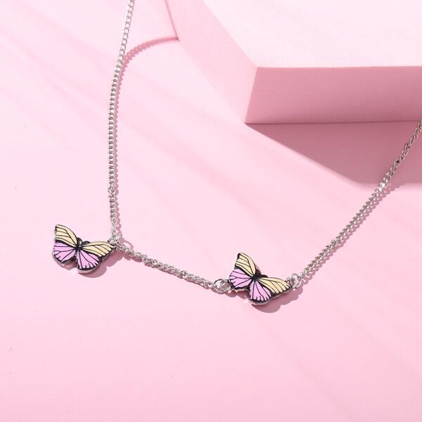 

Girls Butterfly Pendant Necklace, Pink