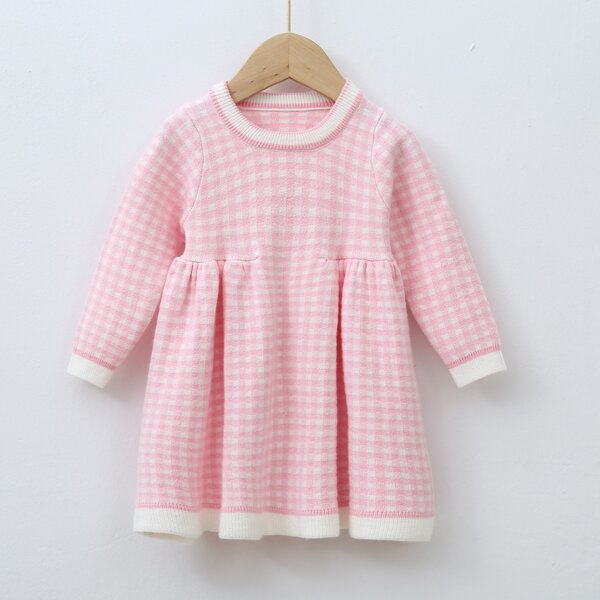 

Toddler Girls Gingham Smock Sweater Dress, Baby pink