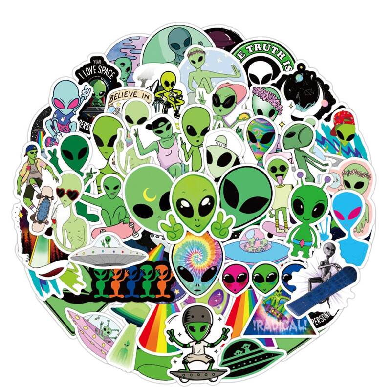 

50pcs Alien Pattern Sticker, Multicolor