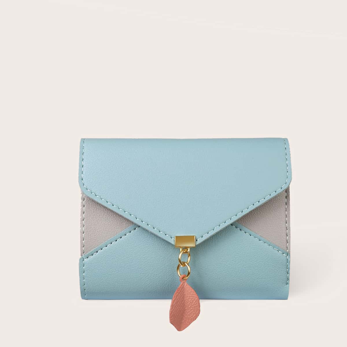 

Leaf Colorblock Zip Purse, Baby blue