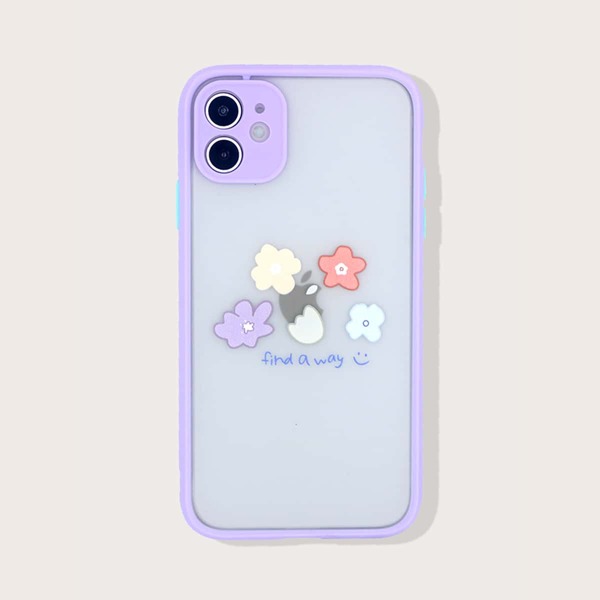 

Contrast Frame Flower Print iPhone Case, Purple
