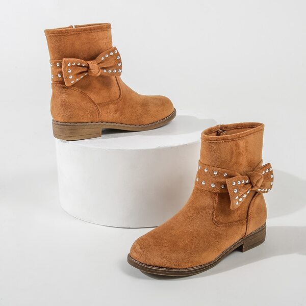 

Girls Bow & Studded Decor Suede Ankle Boots, Brown