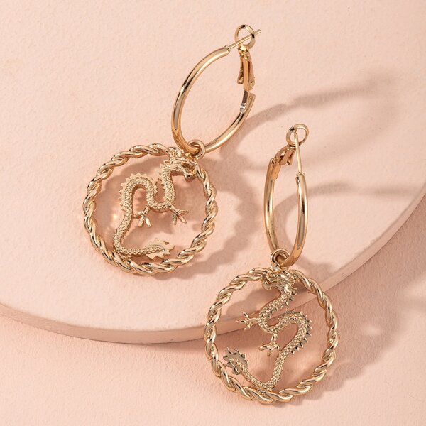 

Chinese Dragon Charm Earrings, Gold