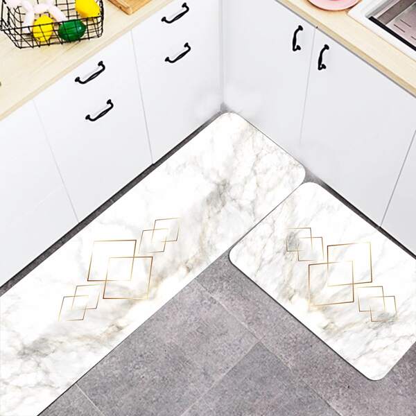 

1pc Marble Pattern Kitchen Carpet, Multicolor