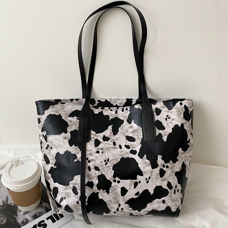 

Cow Print Tote Bag, Black and white