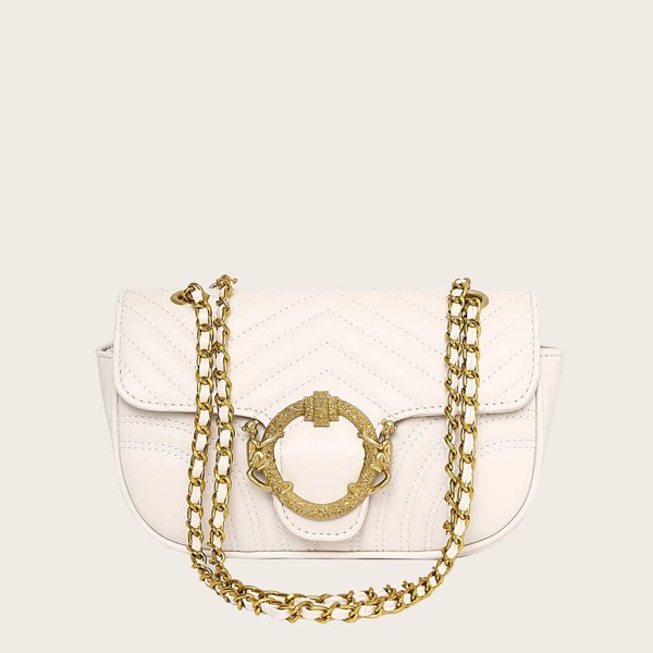 

Metal Monkey Decor Chevron Chain Bag, White