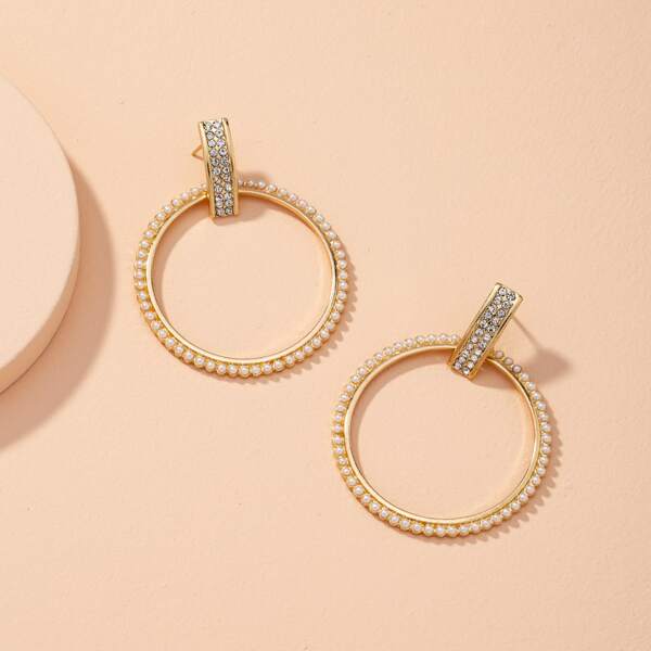 

Faux Pearl Decor Round Drop Earrings, Gold