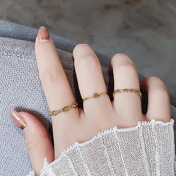 

3pcs Knot Design Ring, Gold
