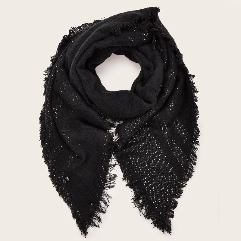 

Sequin Tassel Trim Scarf, Black