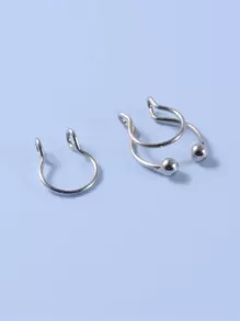 2入組/套男士不銹鋼,簡約風和時髦球裝飾非穿孔鼻環,A時尚身體鏈禮品適用於任何場合 - 銀色 - 查看 2