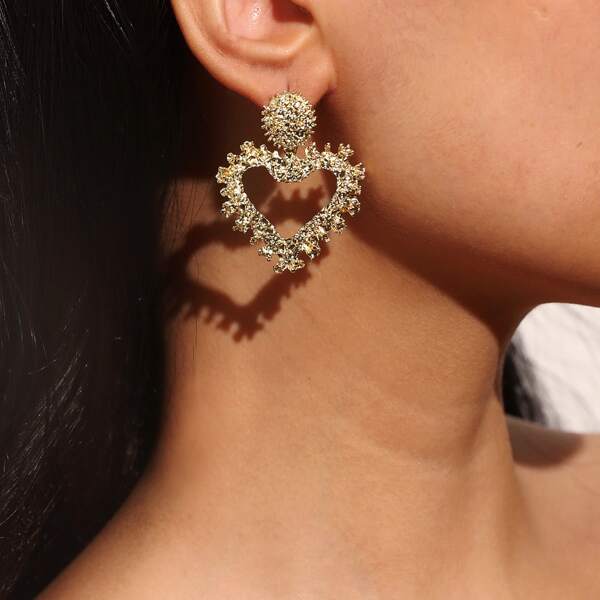 

Textured Heart Drop Earrings, Gold