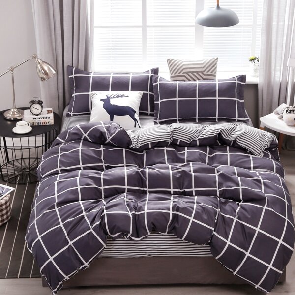 

Plaid Pattern Bedding Set Without Filler, Grey