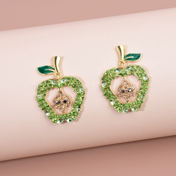 

Rhinestone Apple Drop Earrings, Green