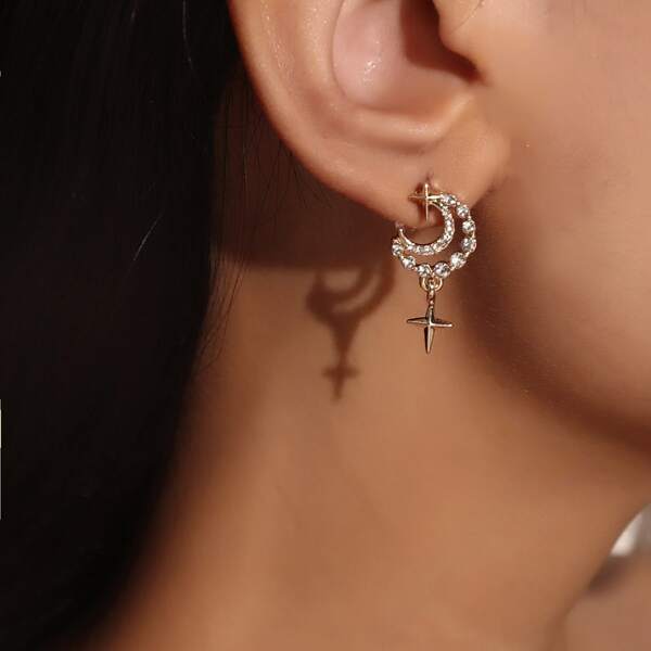 

Rhinestone Moon Drop Earrings, Gold