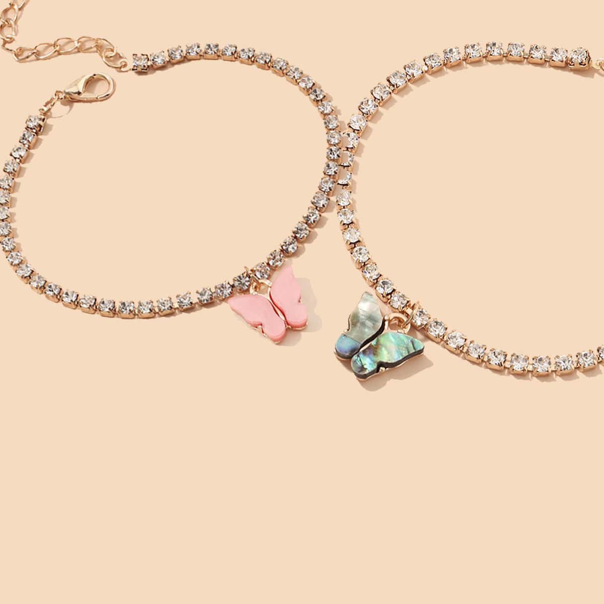 

2pcs Rhinestone Butterfly Bracelet, Multicolor