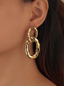 1 对时尚波浪椭圆形链式吊坠耳环 - 金黃色 - 查看 10