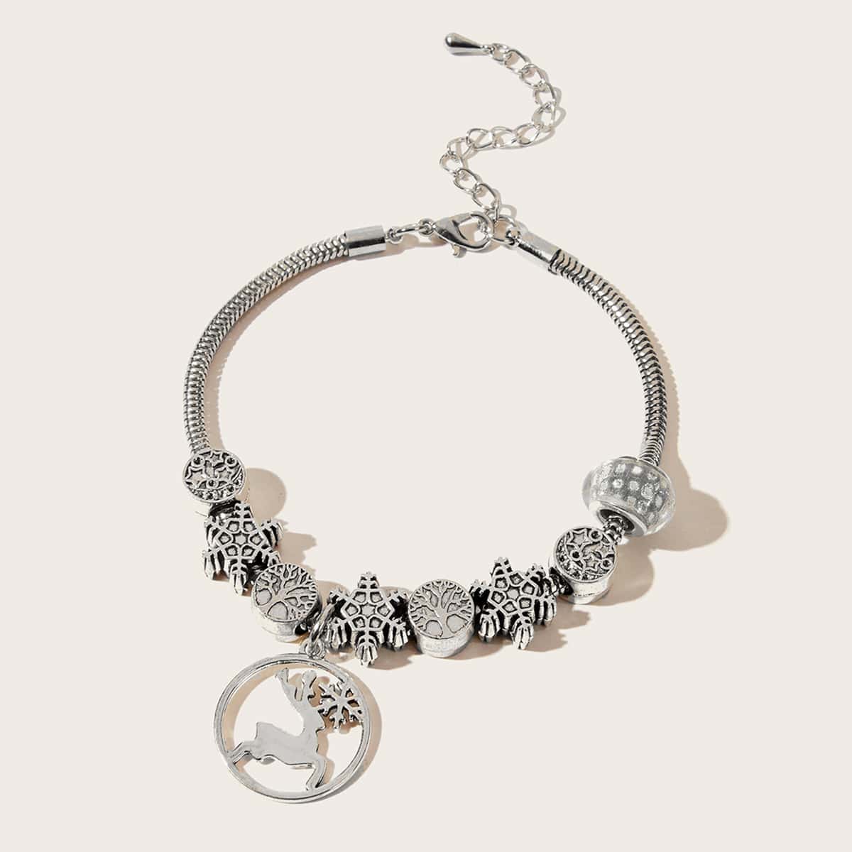 

Christmas Deer Beaded Decor Bracelet, Silver