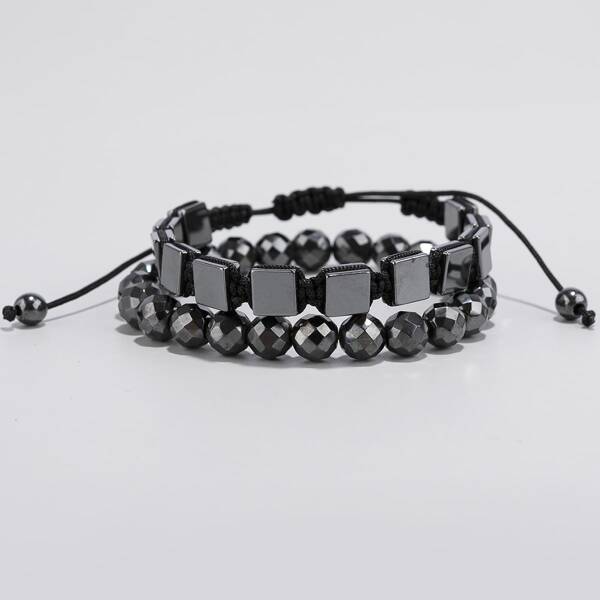 

2pcs Men Ball Decor Bracelet, Gun black