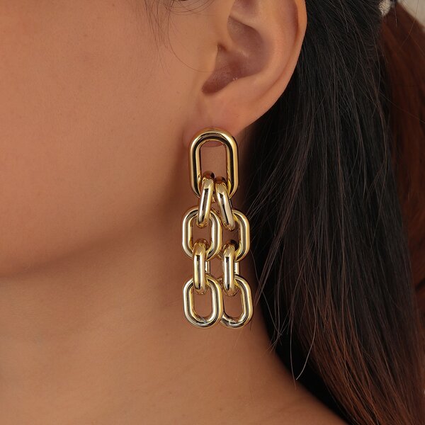 

Geo Link Drop Earrings, Gold