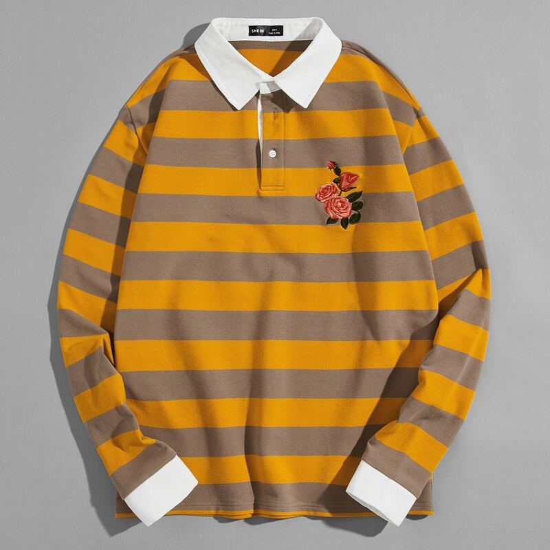 

Guys Embroidery Floral Colorblock Contrast Polo Shirt, Multicolor