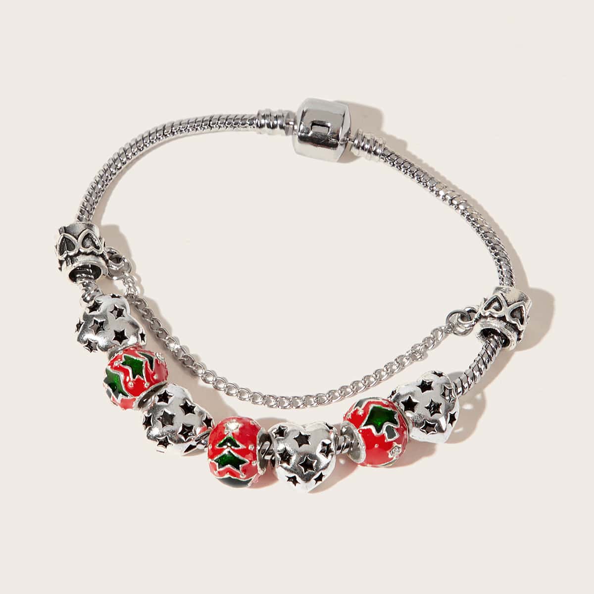 

Christmas Star Beaded Decor Bracelet, Silver