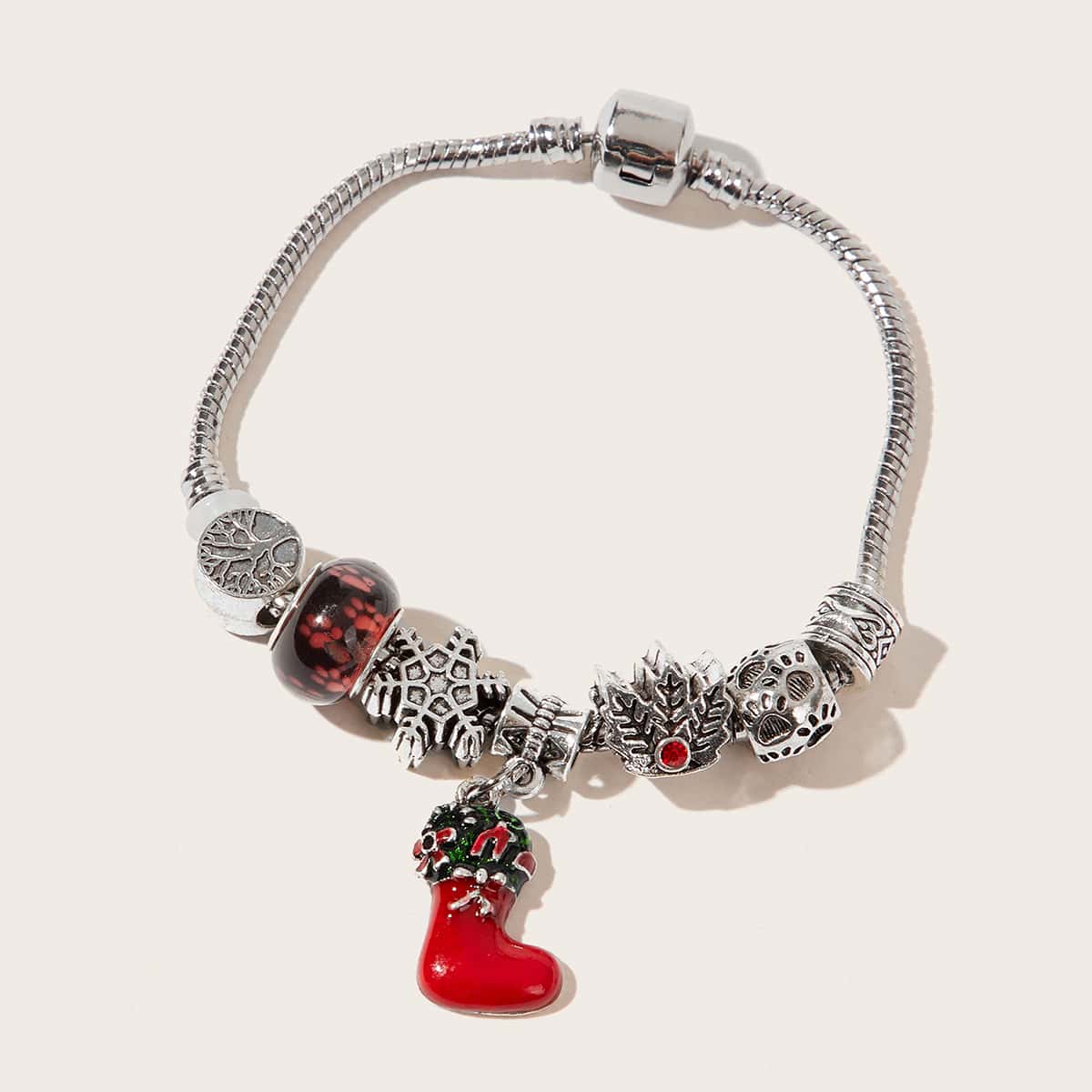 

Christmas Sock Beaded Decor Bracelet, Silver