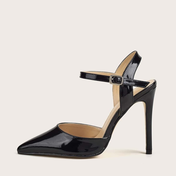 

Point Toe High Heeled Ankle Strap Pumps, Black