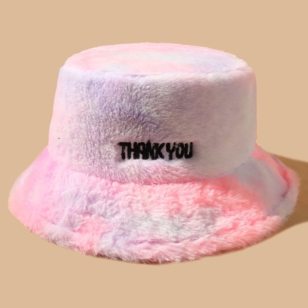 

Letter Embroidery Fluffy Bucket Hat, Multicolor