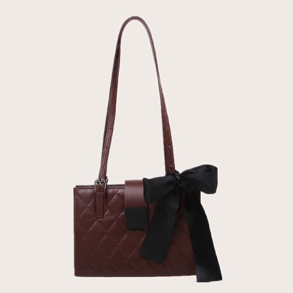 

Bow Decor Quilted Shoulder Bag, Coffee brown