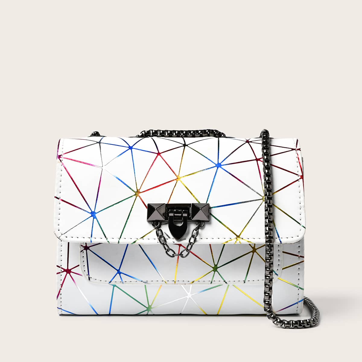 

Holographic Geo Chain Crossbody Bag, White