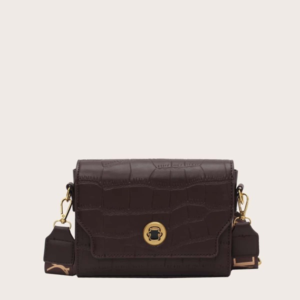 

Croc Embossed Flap Crossbody Bag, Coffee brown