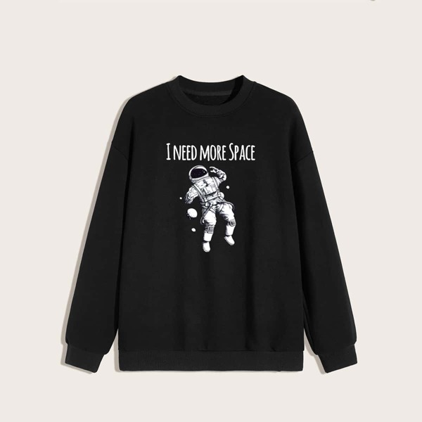 

Men Spaceman And Slogan Graphic Sweatshirt, Black